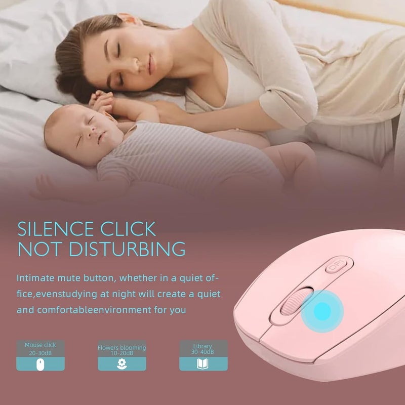 ONEUP Wireless Mouse, 2.4G, Silent, Computer, USB Nano Receiver for Laptop, Chromebook, PC, Mac, Windows and School Work (Pink) - Image 3